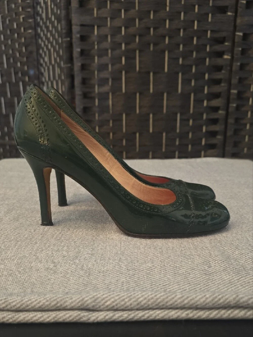 Vintage Y2K Kate Spade New York Green Patent Leather Brogue Pumps Heels, 6.5